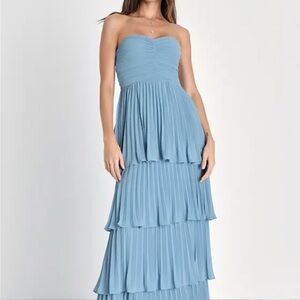 Lulu's Strapless Teal Tiered Dress